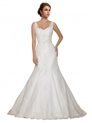 Cap Sleeves V-Neck Lace Ivory Chapel Train Wedding Dress Sydney