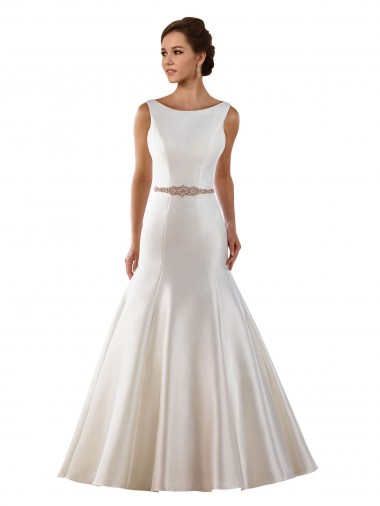Sleeveless Bateau Neck Satin Ivory Chapel Train Modern Wedding Dress Sydney