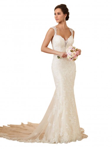 Sleeveless Sweetheart Lace Ivory Chapel Train Modern Wedding Dress Sydney