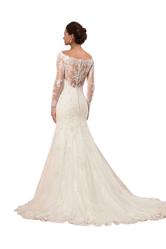 Long Sleeves Bateau Neck Lace Ivory Chapel Train Sexy Wedding Dress Sydney