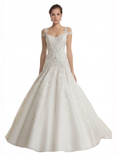 Sleeveless Off the Shoulder Tulle & Lace Ivory Sweep Train Wedding Dress Sydney