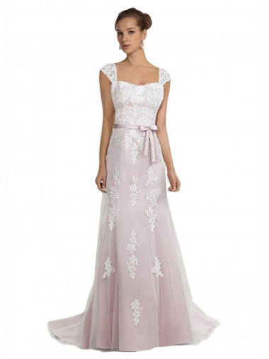 Sleeveless Strapless Tulle & Lace Ivory & Pink Sweep Train Beach Wedding Dress Sydney