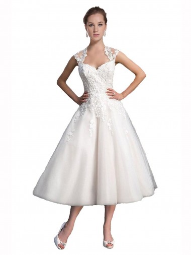 Sleeveless Sweetheart Tulle & Lace Ivory Tea Length Beach Wedding Dress Sydney