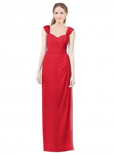 Cap Sleeves Sweetheart Soft Chiffon Red Long Formal Dress / Bridesmaid Dress Sydney