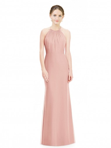 Sleeveless Halter Neck Soft Chiffon Bliss Pink Long Bridesmaid Dress Sydney