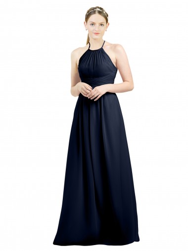 Sleeveless High Neck Soft Chiffon Dark Navy Long Evening Gowns / Bridesmaid Dress Sydney