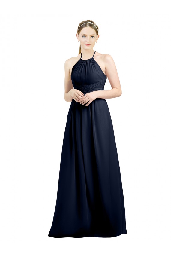 Sleeveless High Neck Soft Chiffon Dark Navy Long Evening Gowns / Bridesmaid Dress Sydney