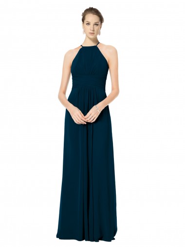 Sleeveless Halter Neck Soft Chiffon Midnight Green Long Bridesmaid Dress Sydney