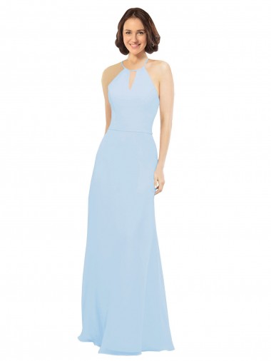 Sleeveless Halter Neck Soft Chiffon Light Sky Blue Long Wedding Party Dress Sydney