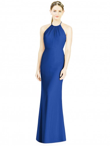 Sleeveless High Neck Soft Chiffon Royal Blue Long Bridesmaid Dress Sydney