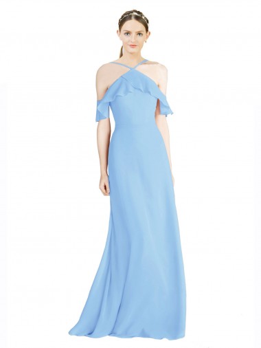 Cold Shoulder Halter Neck Soft Chiffon Periwinkle Long Formal Dress / Bridesmaid Dress Sydney