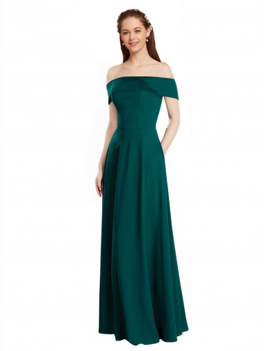 Cap Sleeves Off the Shoulder Soft Chiffon Hunter Long Bridesmaid Dress Sydney