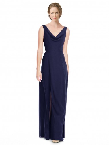 Sleeveless Cowl Neck Soft Chiffon Dark Navy Long Bridesmaid Dress Sydney
