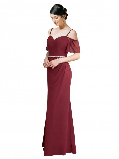 Cold Shoulder Sweetheart Soft Chiffon Burgundy Long Bridesmaid Dress Sydney