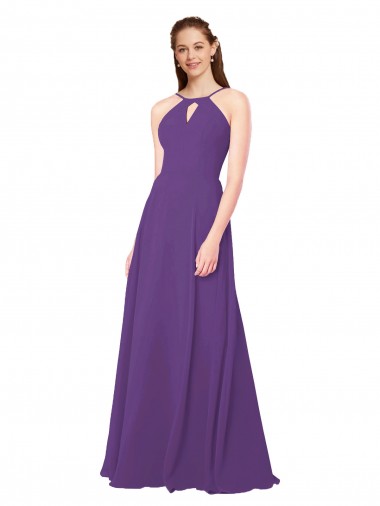 Sleeveless High Neck Soft Chiffon Plum Purple Long Bridesmaid Dress Sydney