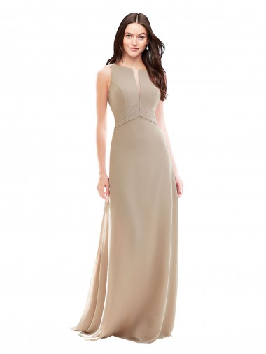 Sleeveless High Neck Soft Chiffon Champagne Long Bridesmaid Dress Sydney