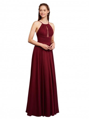 Sleeveless Halter Neck Chiffon Burgundy Long Bridesmaid Dress / Evening Dress Sydney
