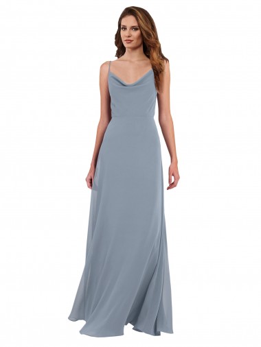 Sleeveless Cowl Neck Soft Chiffon Dusty Blue Long Formal Dress / Bridesmaid Dress Sydney