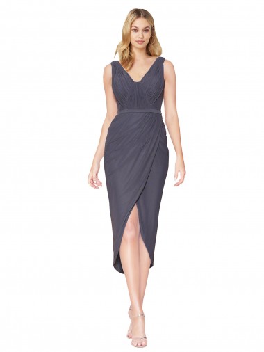 Sleeveless High Neck Soft Chiffon Slate Grey Cocktail Length High Low Evening Gown / Prom Dress / Bridesmaid Dress Sydney