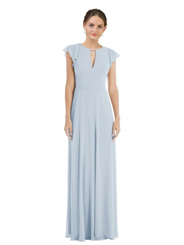 Flutter Sleeves Bateau Neck Soft Chiffon Sea Glass Long Formal Evening Gown / Bridesmaid Dress Sydney