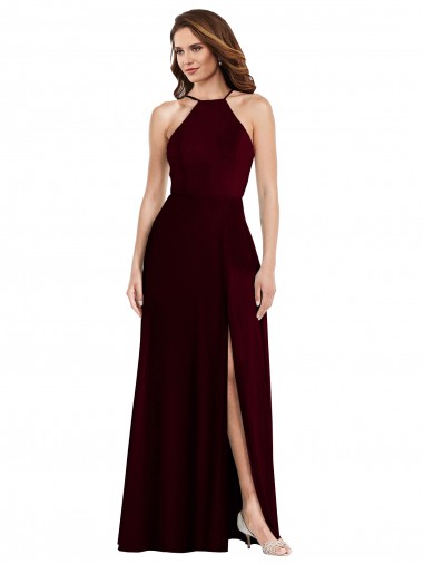 Sleeveless Halter Neck Soft Chiffon Burgundy Gold Long Semi Formal Evening Dress / Bridesmaid Dress Sydney