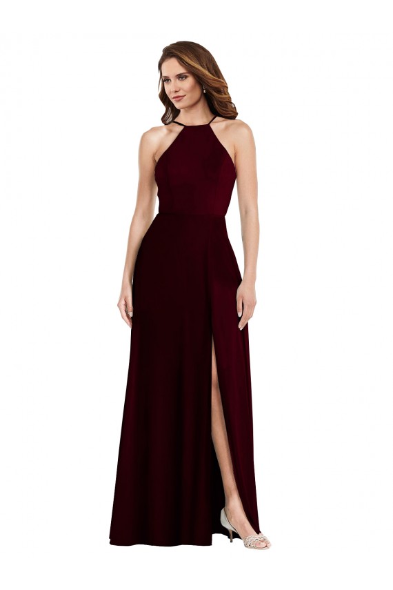 Sleeveless Halter Neck Soft Chiffon Burgundy Gold Long Semi Formal Evening Dress / Bridesmaid Dress Sydney