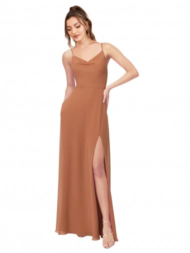 Sleeveless Cowl Neck Soft Chiffon Rosewood Long Bridesmaid Dress Sydney