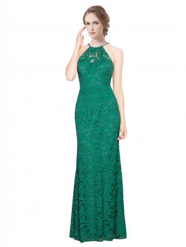Sleeveless High Neck Lace Dark Green Long Prom Dress / Bridesmaid Dress Sydney
