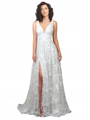 Sleeveless V-Neck Lace Off White Chapel Train Wedding Dress Sydney