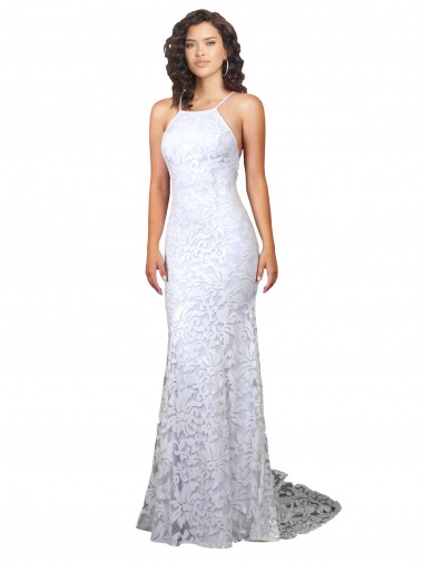 Sleeveless High Neck Lace White Sweep Train Wedding Dress Sydney