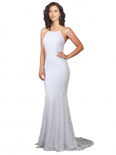 Sleeveless High Neck Lace White Mermaid Sweep Train Wedding Dress Sydney