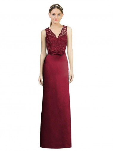 Sleeveless V-Neck Satin & Lace Burgundy Long Bridesmaid Dress Sydney