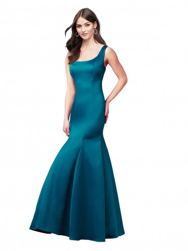 Sleeveless Bateau Neck Satin Peacock Blue Long Prom Dress / Bridesmaid Dress Sydney