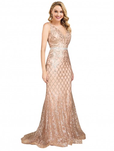 Sleeveless V-Neck Sequin & Sparkling Sequin Rose Gold Long Formal Plus Size Evening Gown / Prom Dress / Bridesmaid Dress Sydney