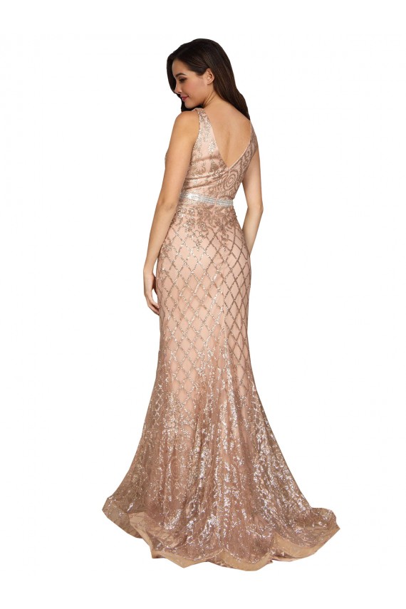 Sleeveless V-Neck Sequin & Sparkling Sequin Rose Gold Long Formal Plus Size Evening Gown / Prom Dress / Bridesmaid Dress Sydney