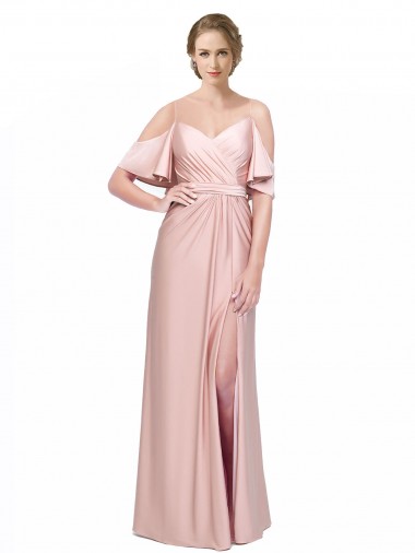 Cold Shoulder Off the Shoulder Silk like Satin Long Formal Evening Gown / Prom Dress / Bridesmaid Dress Sydney