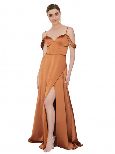 Cold Shoulder Sweetheart Silk like Satin Orange Long Formal Evening Gown / Prom Dress / Bridesmaid Dress Sydney