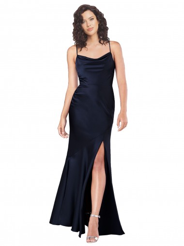 Sleeveless Cowl Neck Silk like Satin Dark Navy Long Black Tie Evening Gown / Prom Dress / Bridesmaid Dress Sydney