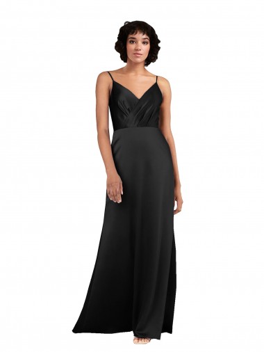 Sleeveless V-Neck Silk like Satin Black Column Long Formal Evening Gown / Prom Dress / Bridesmaid Dress Sydney