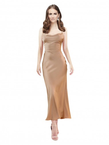 Sleeveless Cowl Neck Silk like Satin Rose Gold Midi Length Formal Evening Gown / Prom Dress / Bridesmaid Dress Sydney