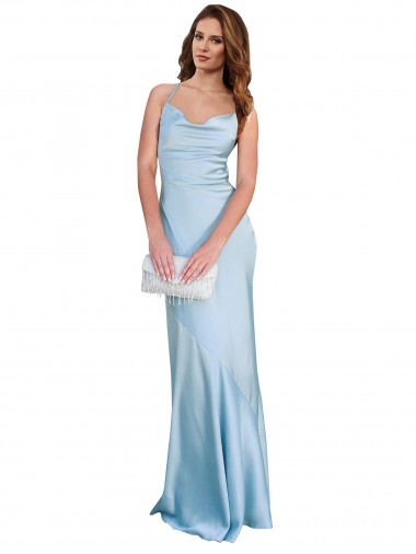 Sleeveless Cowl Neck Silk like Satin Light Sky Blue Long Formal Evening Gown / Prom Dress / Bridesmaid Dress Sydney