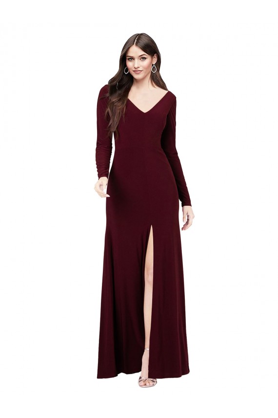 Long Sleeves V-Neck Spandex Burgundy Gold Long Prom Dress / Bridesmaid Dress Sydney