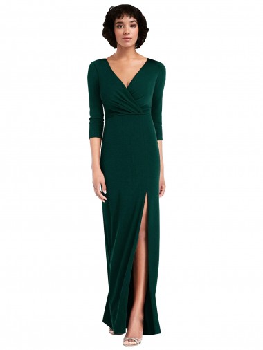 Long Sleeves V-Neck Spandex Dark Green Long Formal Evening Gown / Prom Dress / Bridesmaid Dress Sydney