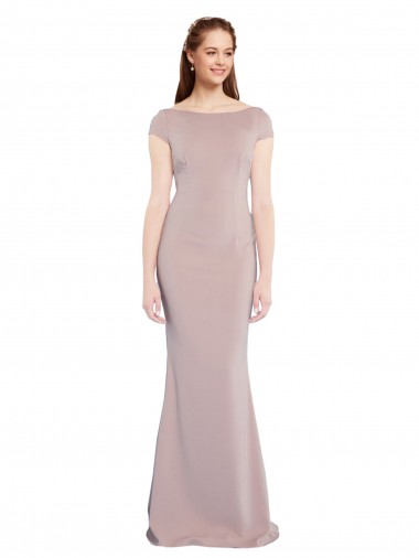 Cap Sleeves Boat Neck Stretch Crepe Dusty Pink Long Formal Evening Gown / Prom Dress / Bridesmaid Dress Sydney