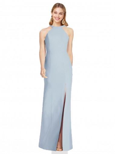 Sleeveless High Neck Stretch Crepe Light Sky Blue Long Formal Evening Gown / Bridesmaid Dress Sydney