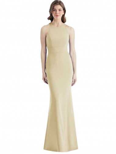 Sleeveless Bateau Neck Stretch Crepe Champagne Long Semi Formal Evening Dress / Prom Dress / Bridesmaid Dress Sydney