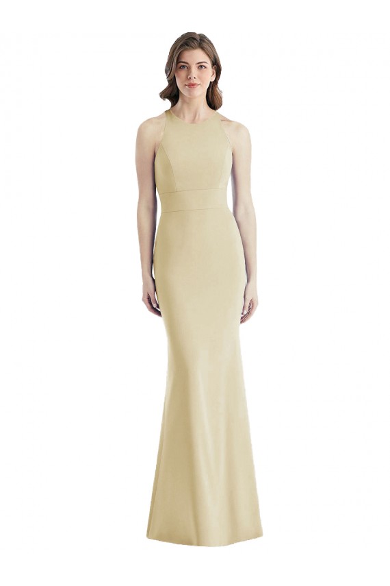 Sleeveless Bateau Neck Stretch Crepe Champagne Long Semi Formal Evening Dress / Prom Dress / Bridesmaid Dress Sydney