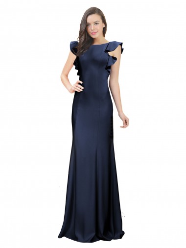 Sleeveless Bateau Neck Stretch Crepe Dark Navy Long Prom Dress / Bridesmaid Dress Sydney