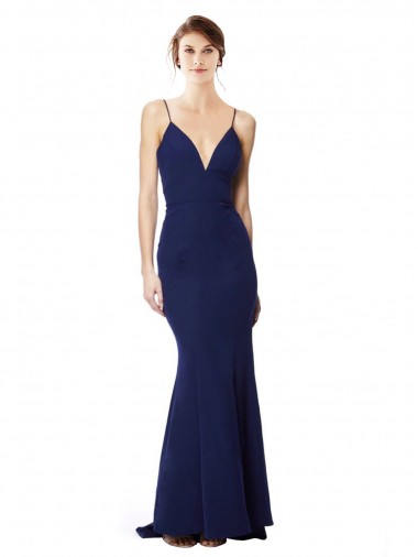 Sleeveless High Neck Stretch Crepe Navy Blue Long Formal Dress / Bridesmaid Dress Sydney