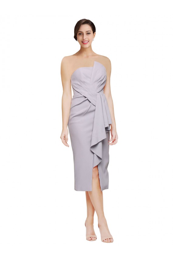 Sleeveless Strapless Stretch Crepe Arctic Lilac Cocktail Length High Low Evening Gown / Prom Dress / Bridesmaid Dress Sydney